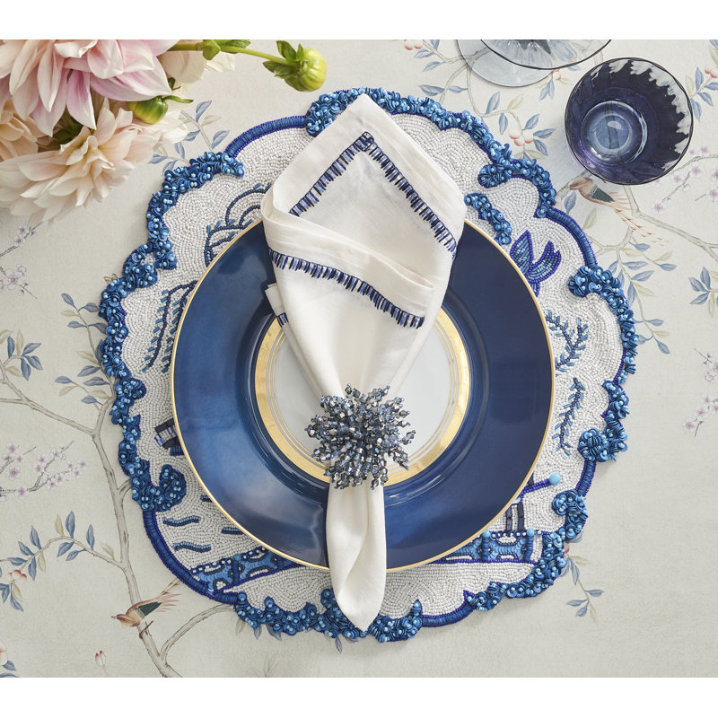Filament 21" Linen Napkin, White/Navy