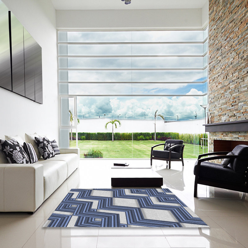 Tapis bleu à motif géométrique Klar, Carré 5 pi