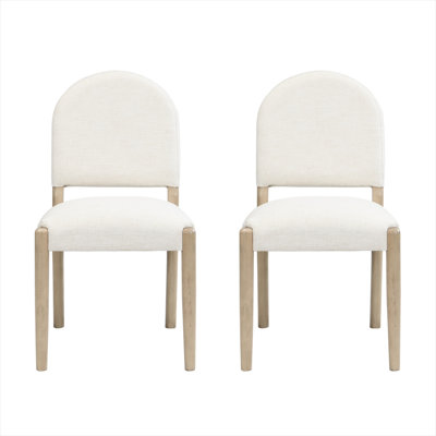 Warm Beige Fabric Upholstered Dining Side Chairs, Set of 2, Mid-Century Rubberwood Frame, 37.75 H, Armless Accent Seating for Kitchen or Dining Room