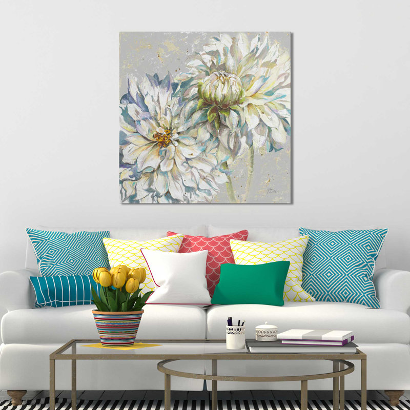 «Gray Dahlias I», reproduction de peinture à l'aquarelle, H 18 po x l 18 po x P 1 po, Toile tendue