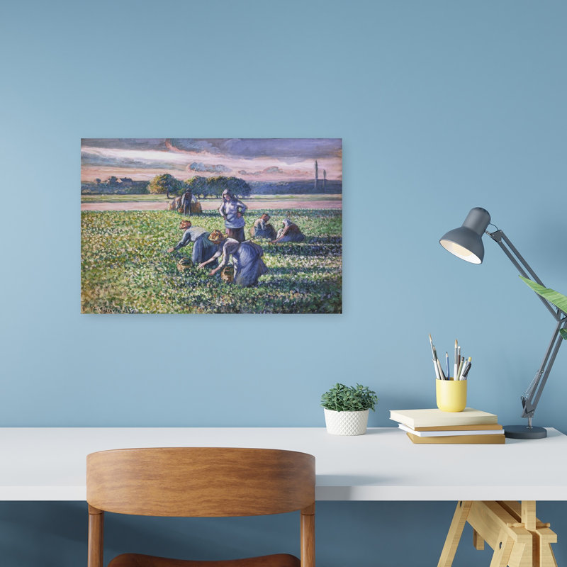 Picking Peas Classic Abstract Landscape Spring Wall Art Print by Camille Pissarro - 1 Piece Wrapped Canvas Wall Art
