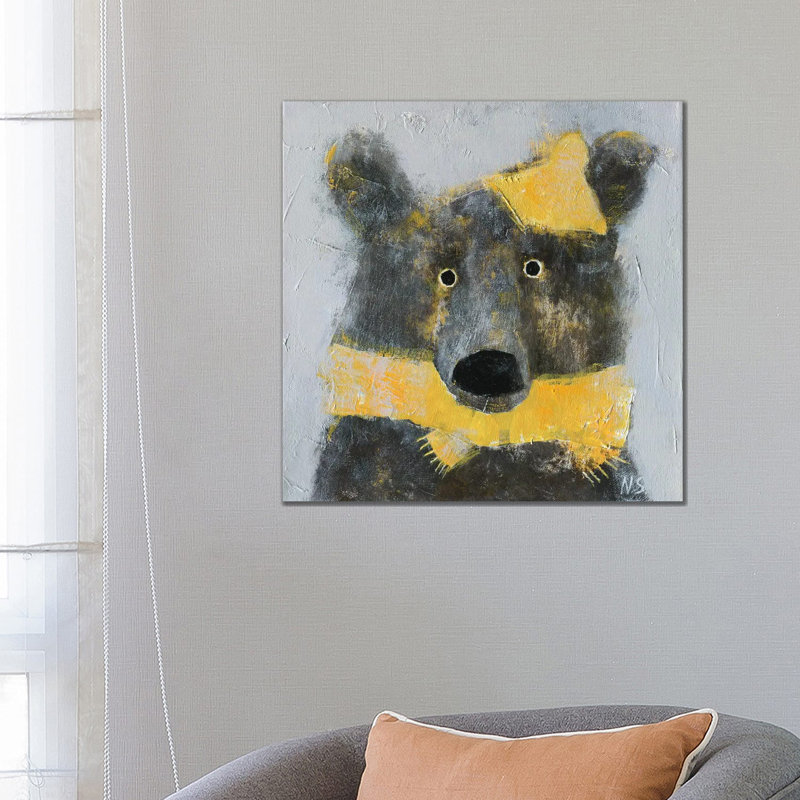 Winter Bear Wearing The Hat By Natalia Shaloshvili - Wrapped Canvas Painting by Natalia Shaloshvili - Wrapped Canvas Painting