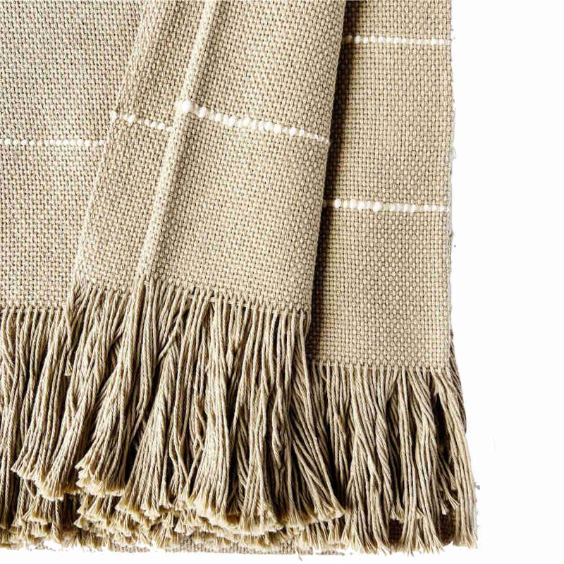 Pampa Hand Woven Throw Blanket, Camel/White Striped