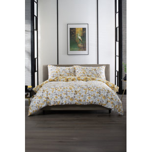 Tanchozuru Nature-Inspired Double Gauze 100% Cotto Cotton Floral Duvet Cover Set with Pillowcases Included (Set of 3)