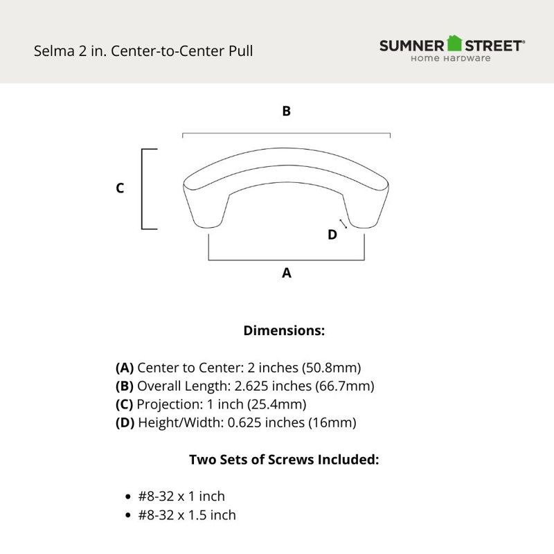 Selma 2" Center to Center Satin Nickel Arch Pull, Satin Nickel, 2"