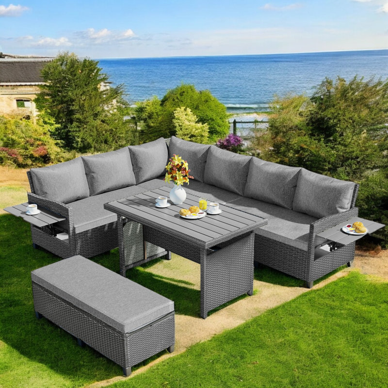 Wicker - Person Patio Conversation Set, Gray, Gray