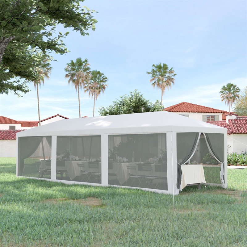 Outsunny 10' X 28' Party Tent Canopy, Outdoor Event Shelter Gazebo With 8 Removable Mesh Sidewalls, Zipper Doors, Steel Frame
