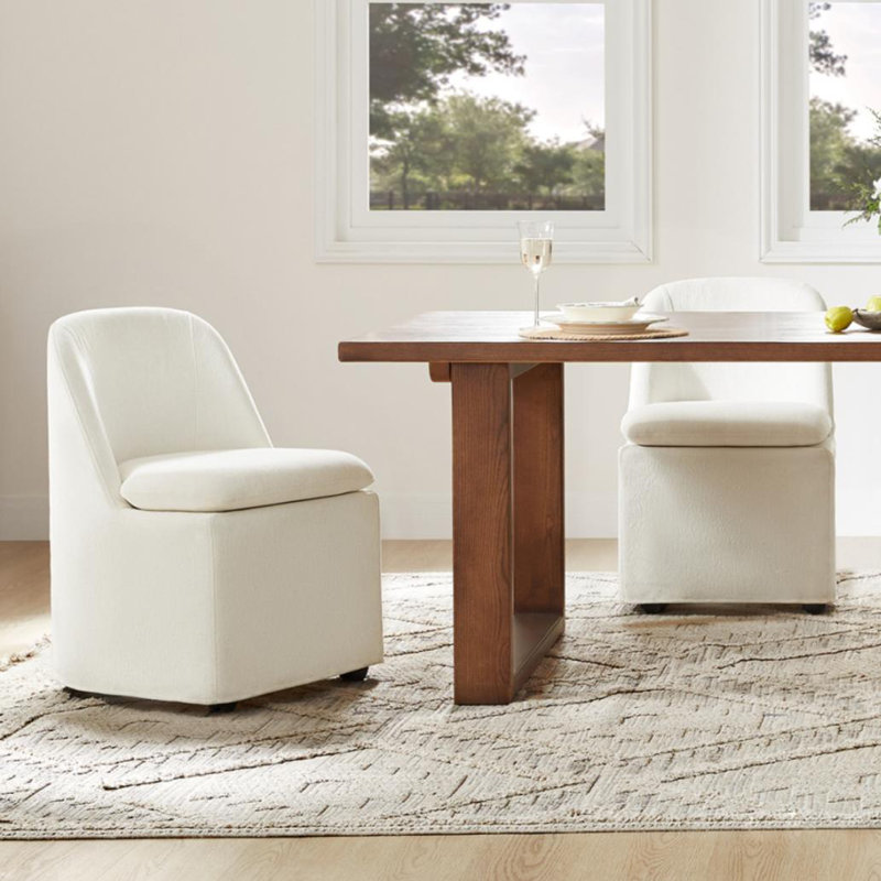 Upholstered Dining Chair with Washable Slipcover & Casters, Linen