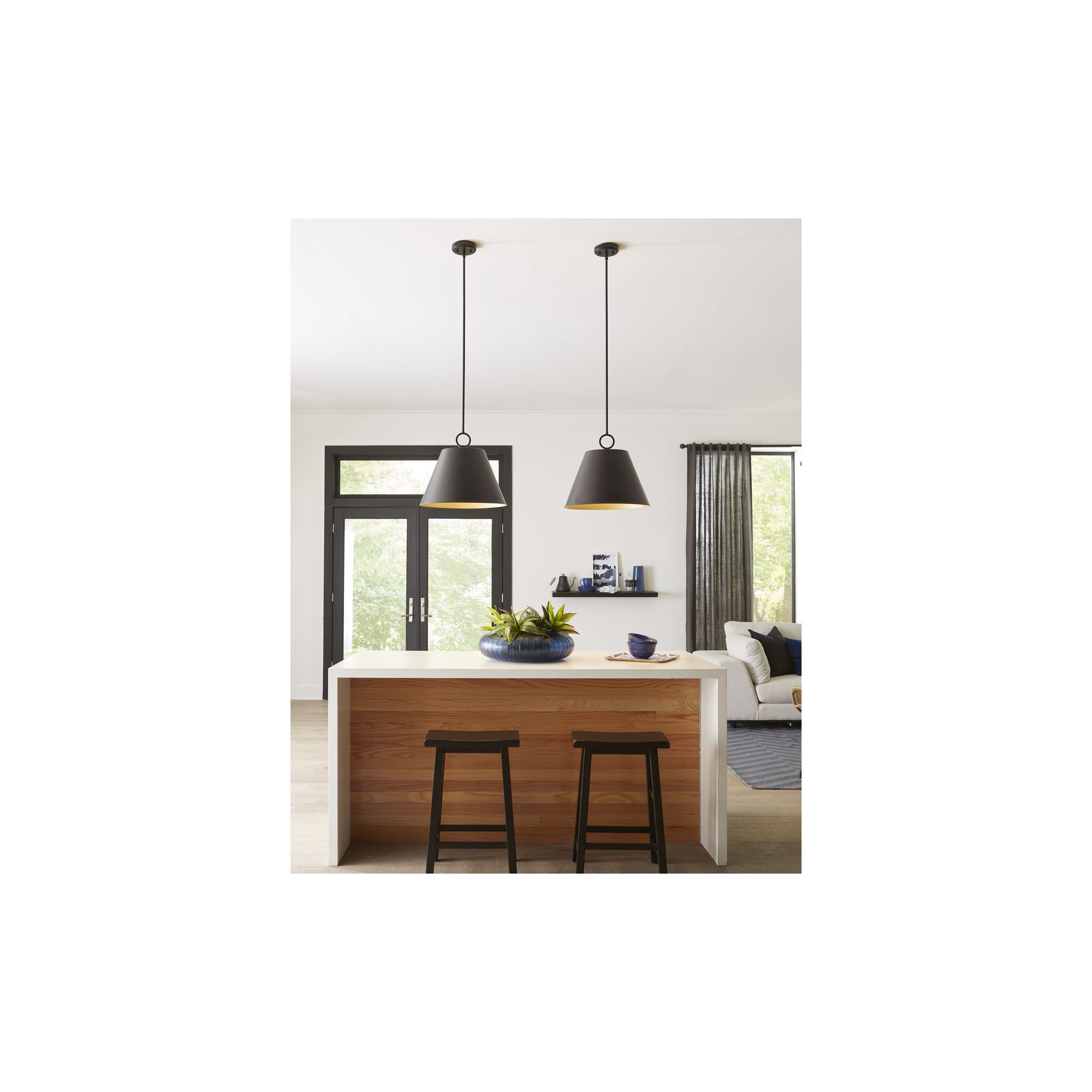 Elda Metal Dimmable Pendant, Matte Black, 15.25" H x 17.87" W x 17.87" D