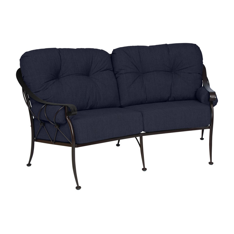 Derby 73.75'' Wide Iron Loveseat with Cushions, Canvas Navy Sunbrella® Canvas, Chestnut Brown