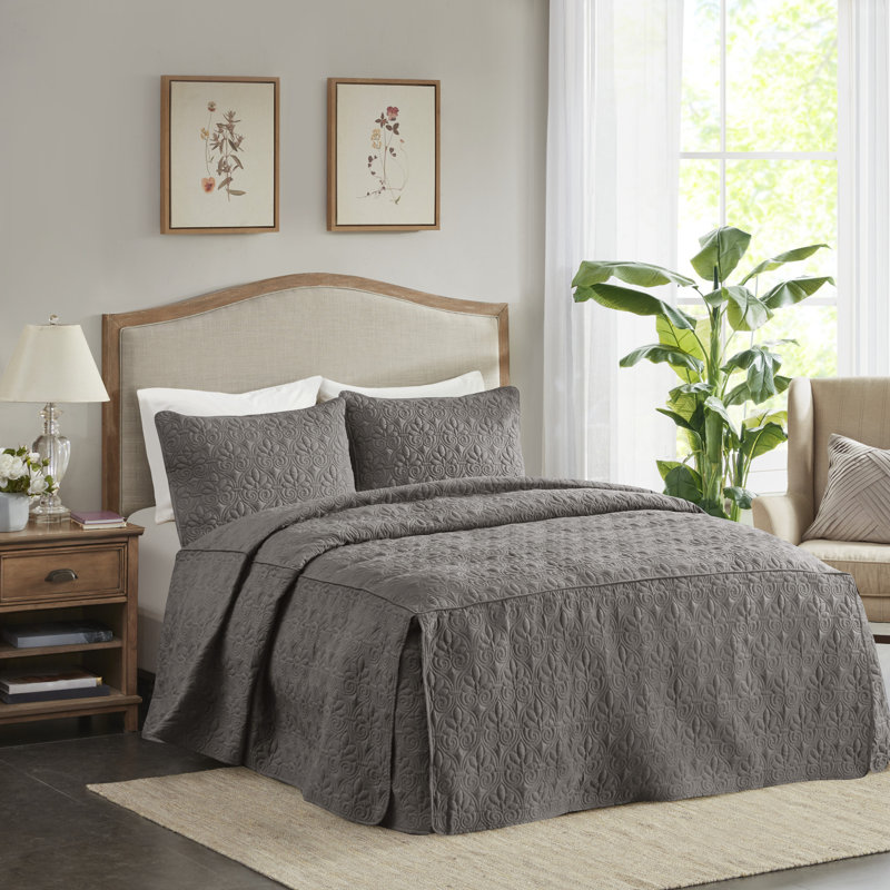 Dark Grey Queen Microfiber Quilted Bedspread Set