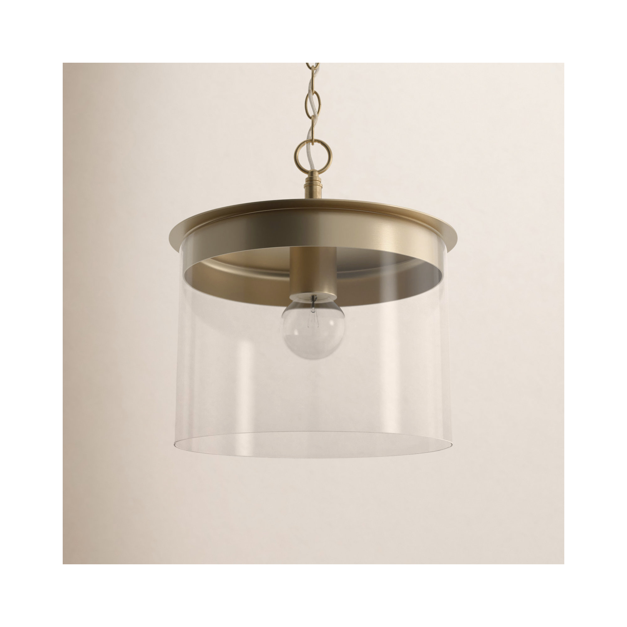 Elstone Single Light Glass Dimmable Pendant, Aged Brass