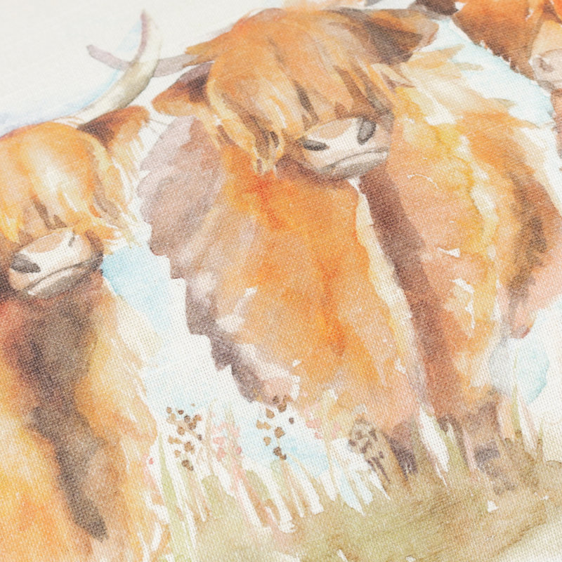 Highland Cattle Indoor / Outdoor Abstract Orange Rectangular Throw Cushion