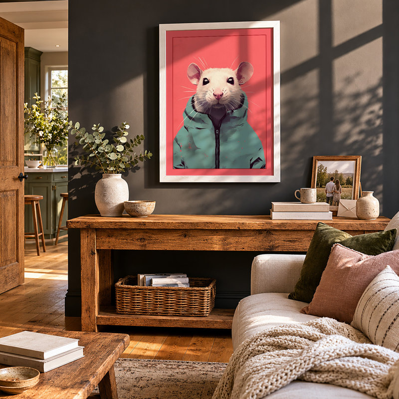 Rat In Turquoise Modern - Print, A1 - 84.1 x 59.4 cm, White