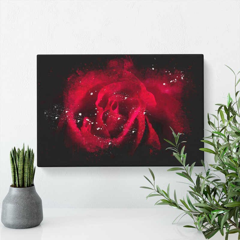 Drops Upon A Red Rose - Wrapped Canvas, 60cm H x 91cm W x 3cm D