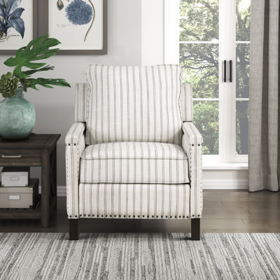 Lenzini 29" Modern and Contemporary Striped Fabric Track Arm Push Back Recliner - Easy Manual Push-Back Reclining, Sophisticated Nailhead Trim Accents by Winston Porter