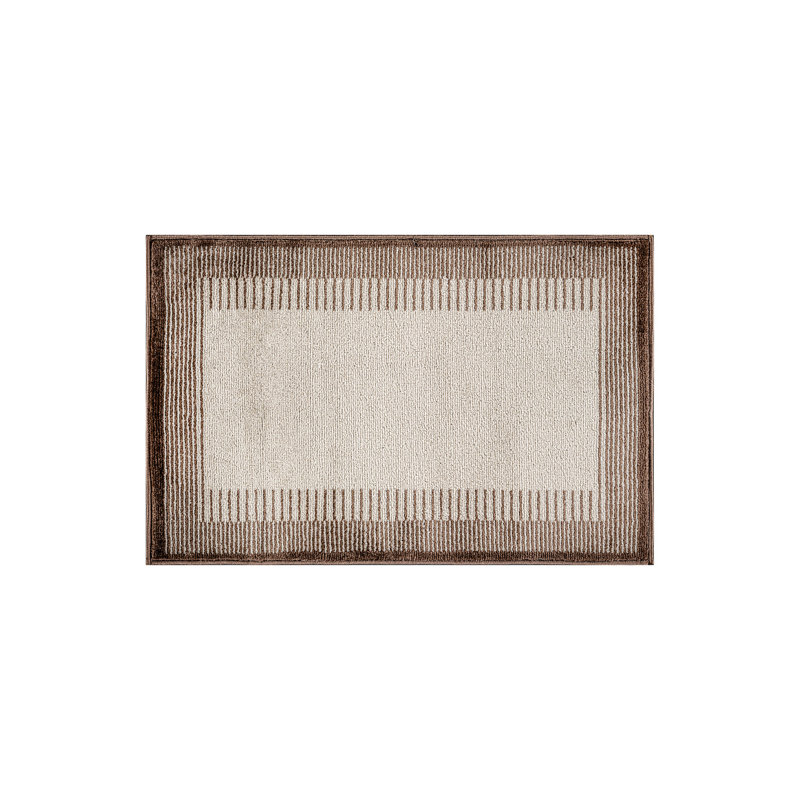 Tapis moderne à motif abstrait à bordure douce, Crème/brun, Rectangulaire 2 pi x 3 pi