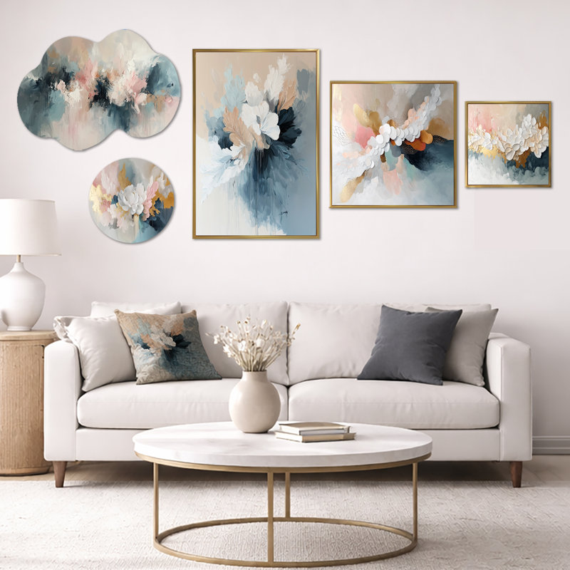 «White Brushstroke», peinture abstraite blanche V - grand art mural abstrait, ensemble de 5 toiles encadrées et en métal (100 po x 40 po)