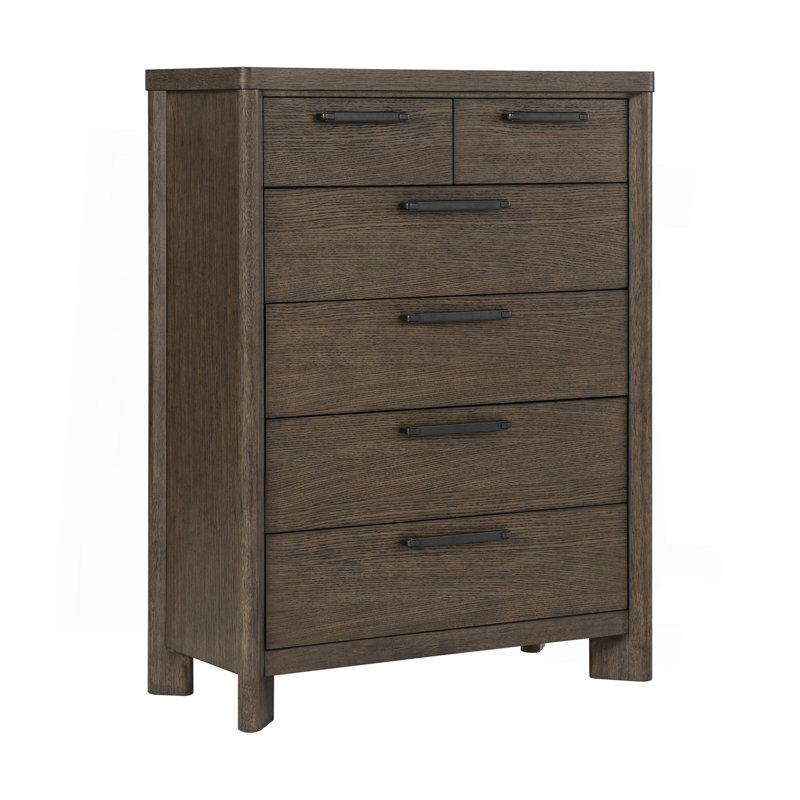Commode 6 tiroirs chêne foncé