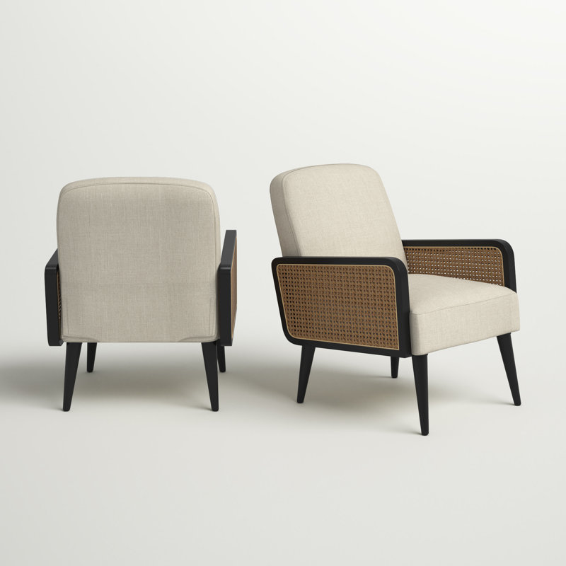 Fauteuil Sonnet avec base en bois, Lin blanc