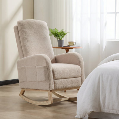Chaise berçante moderne avec dossier haut, poche latérale et repose-pieds rétractable pour le salon, la chambre à coucher et la chambre de bébé