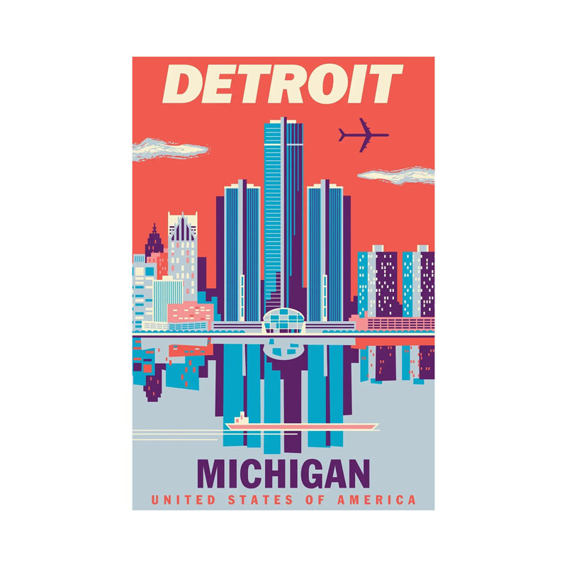 Detroit Travel Poster 2 by Jim Zahniser - Wrapped Canvas Print, 20.32 cm H x 30.48 cm W