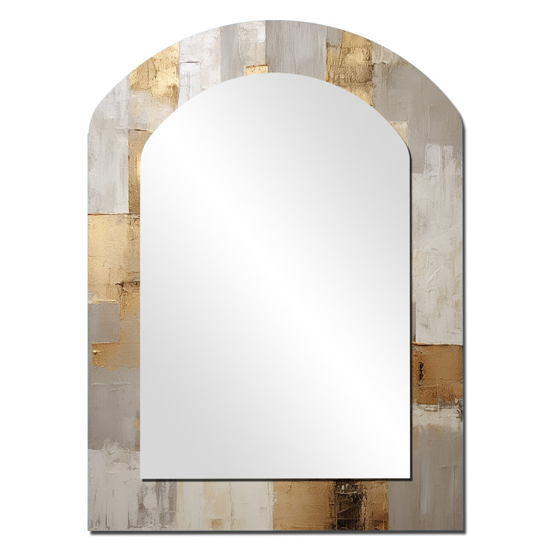 Miroir asymétrique scandinave beige et doré minimaliste moderne minimaliste beige et doré, 34 po x 25 po