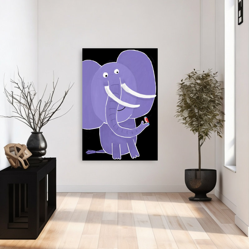 Gentle Elephant And Bird Contemporary Bird Wall Art Print by Carla Daly - Wrapped Canvas Print