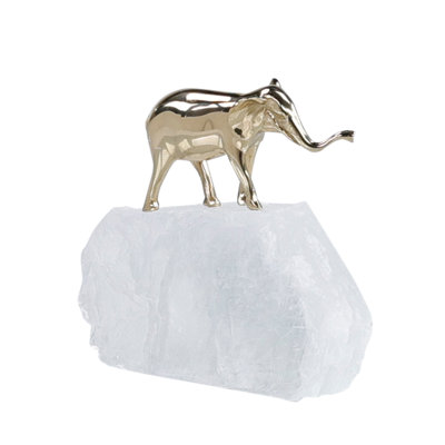 Brass Elephant Sculpture On Selenite II