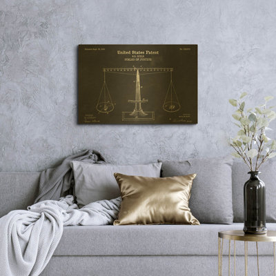 scales Of Justice Blueprint Patent Chalkboard' By Luxe Gold Metal Wall Art, 36" X 24"