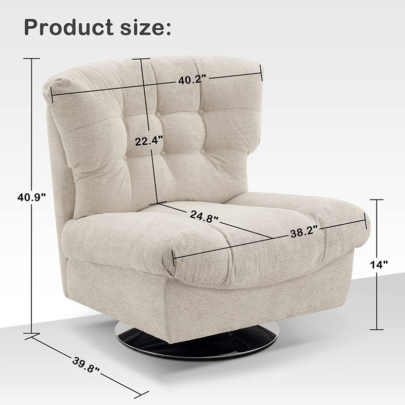 Antionett Modern Swivel Accent Chairs, Chenille Upholstered Wingback Leisure Sofa Chair, White Chenille