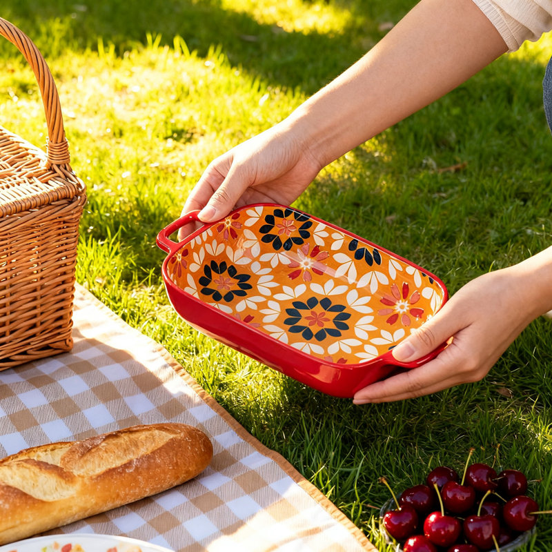 Rectangular Ceramic Baking Dish Set, 2 Pack (Golden Orange)