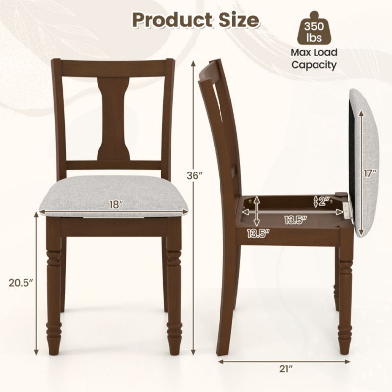 Chaise de cuisine avec tissu en lin et espace de rangement, Brun