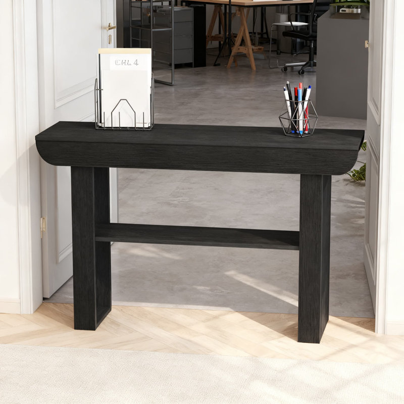 Modern 3-Tier Console Table For Living Room, 55-Inch Narrow Sofa Table With Open Shelves For Entryway, Hallway And Home Office, Multipurpose Storage Furniture