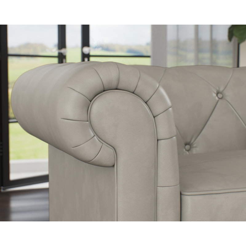Melrose 3 Seater Leather Corner Sofa , Right Hand Facing, Washed Oak, Cloud Grey