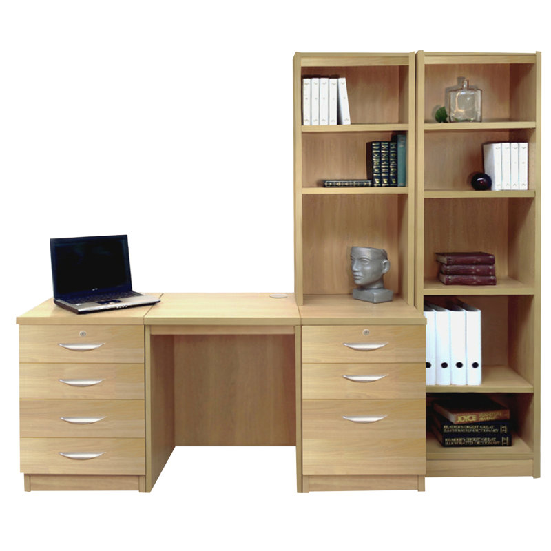 Brelon 5 Piece Computer Desk Office Set, Classic Oak
