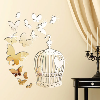Adhésif décoratif papillons et cage à oiseaux
