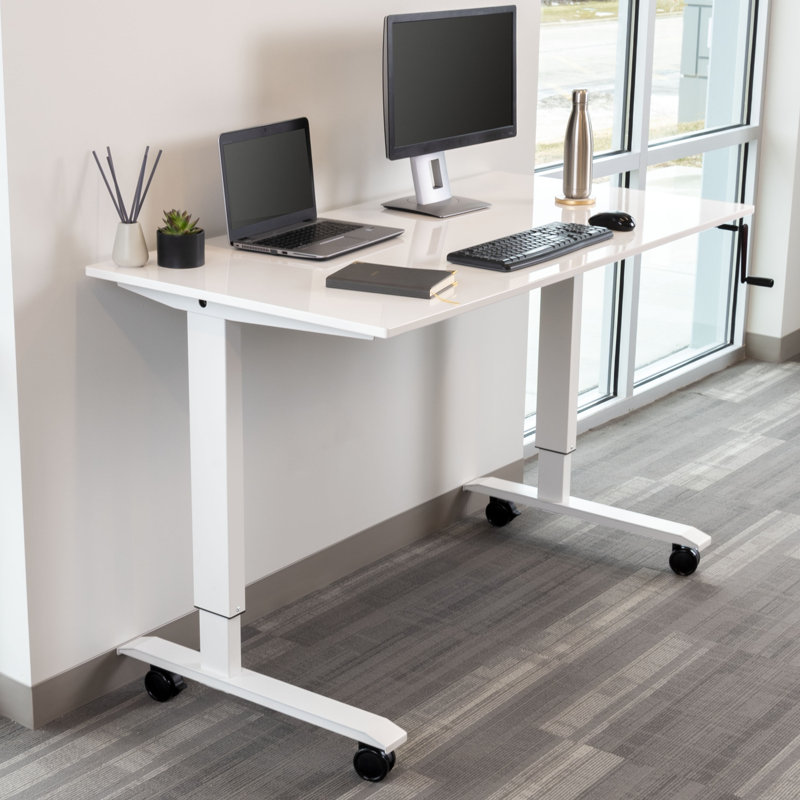 Bureau debout à hauteur ajustable Fontclair, H 32,5 po x l 59 po x P 29,5 po, Blanc brillant / Blanc