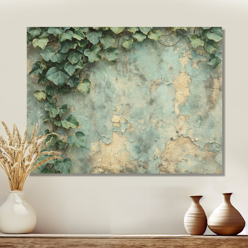 Collage de feuilles de lierre sur un mur III - feuilles, art mural, H 30 po x l 40 po, Toile tendue, Ne s’applique pas