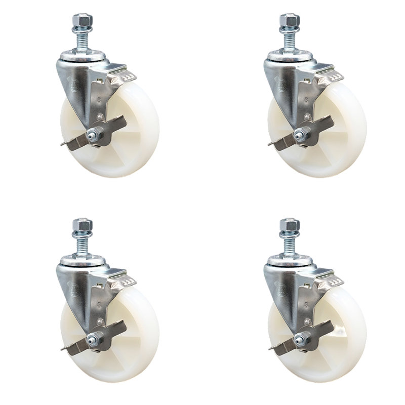 Ensemble de roulettes à tige filetée en nylon de 5 pouces pivotant de 12 mm avec frein SCC