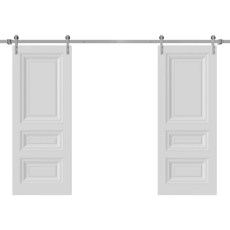Double porte de grange ESSENTIAL 1233 ensemble de rails de rail blanc argenté intérieur panneau, 84 po x 96 po