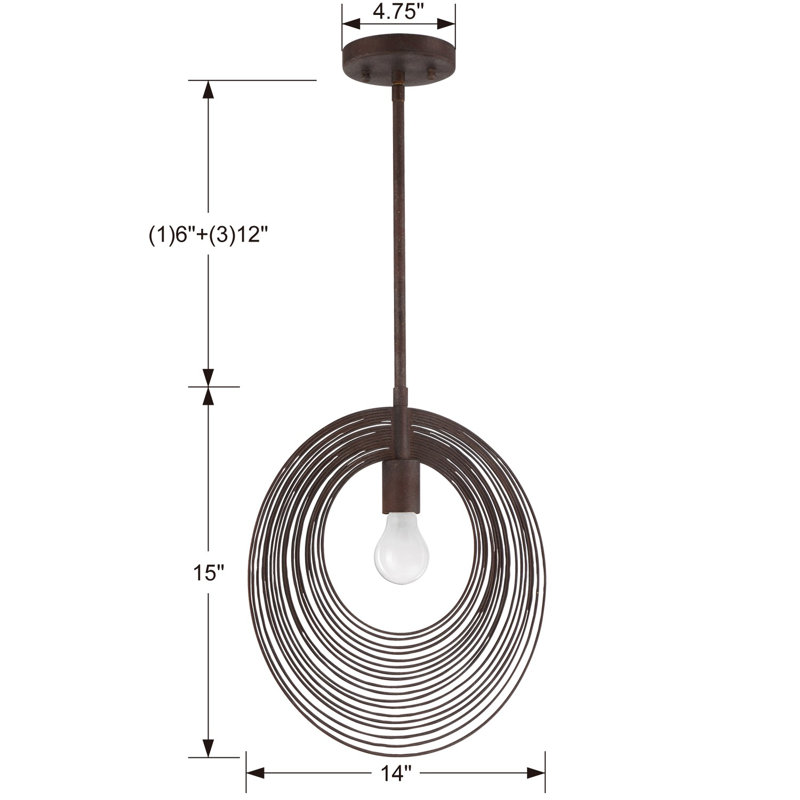 Luminaire suspendu géométrique 1 lumière Gagarin, H 15 po x l 14 po x P 2,3 po, Bronze forgé