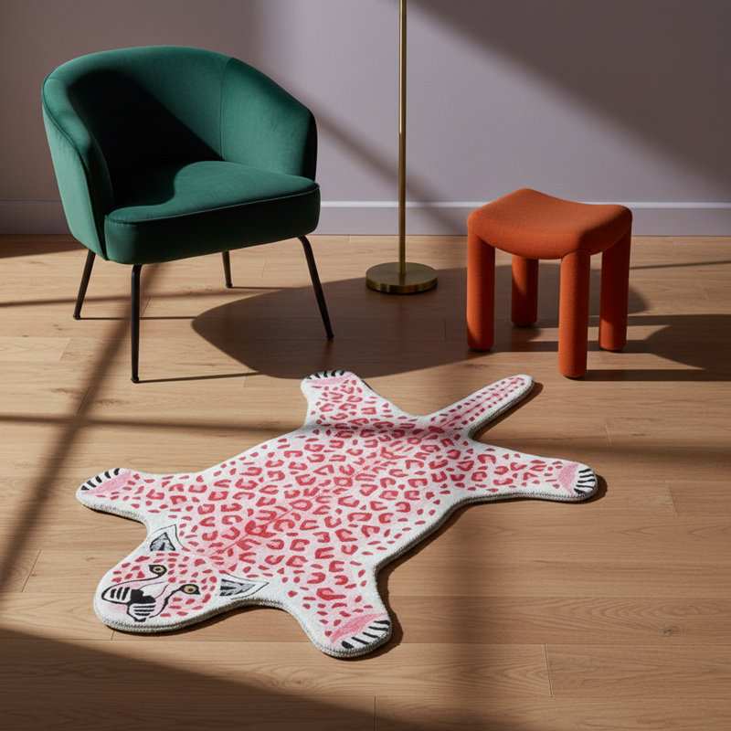 Tapis tissé rose tigré, Nouveauté 5 pi 2 po x 7 pi 7 po