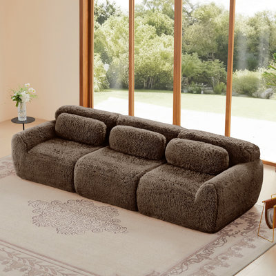 Soft And Fluffy  Plush Fabric,Modular Sectional Sofa Couches,Ergonomic Design With Ottoman And Throw Pillows,Full-Compression Vacuum Packaging Buckle Connection For Study,Home Theater, Chocolate