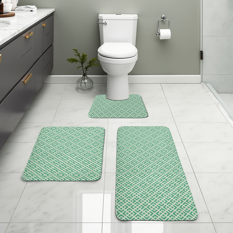  Mint Bathroom Rug Set 3 Pieces U-Shape & Rectangle Mats Jade and Almond Green