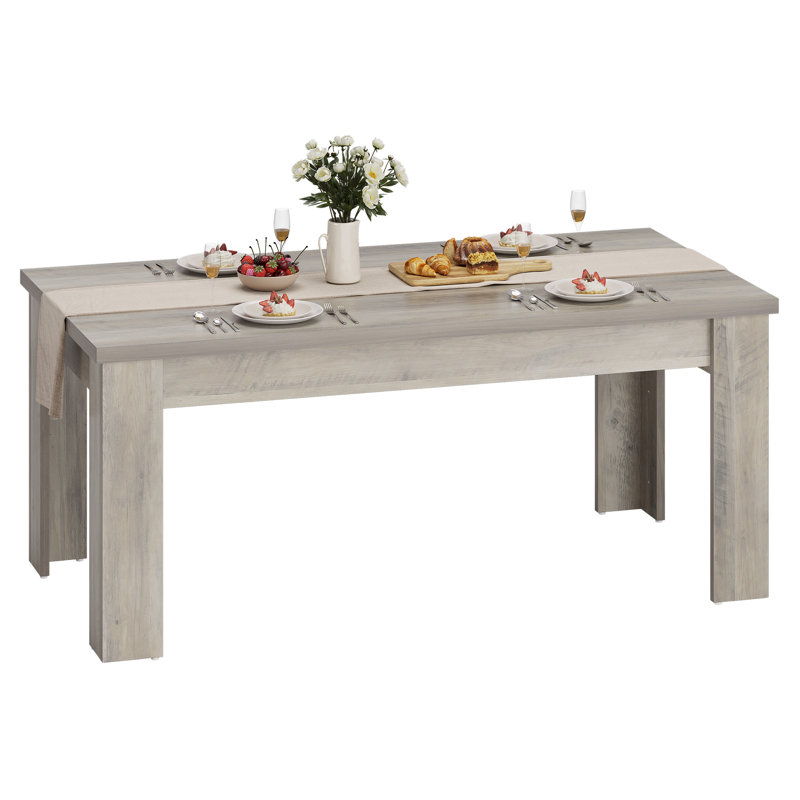 Table de salle à manger pour 4-6, table de cuisine en bois de 63 pouces avec 4 pieds triangulaires, table de salle à manger rectangulaire avec support supplémentaire robuste, table de salle à manger, appartement (table seulement)
