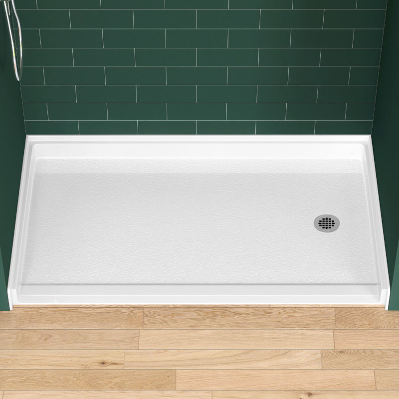 60 In L X 36 In W ADA Low Threshold Right Drain Shower Base With Slope Type Threshold, Matching Glossy Surface Open Design, Wheel Chair Access, Low Profile, White