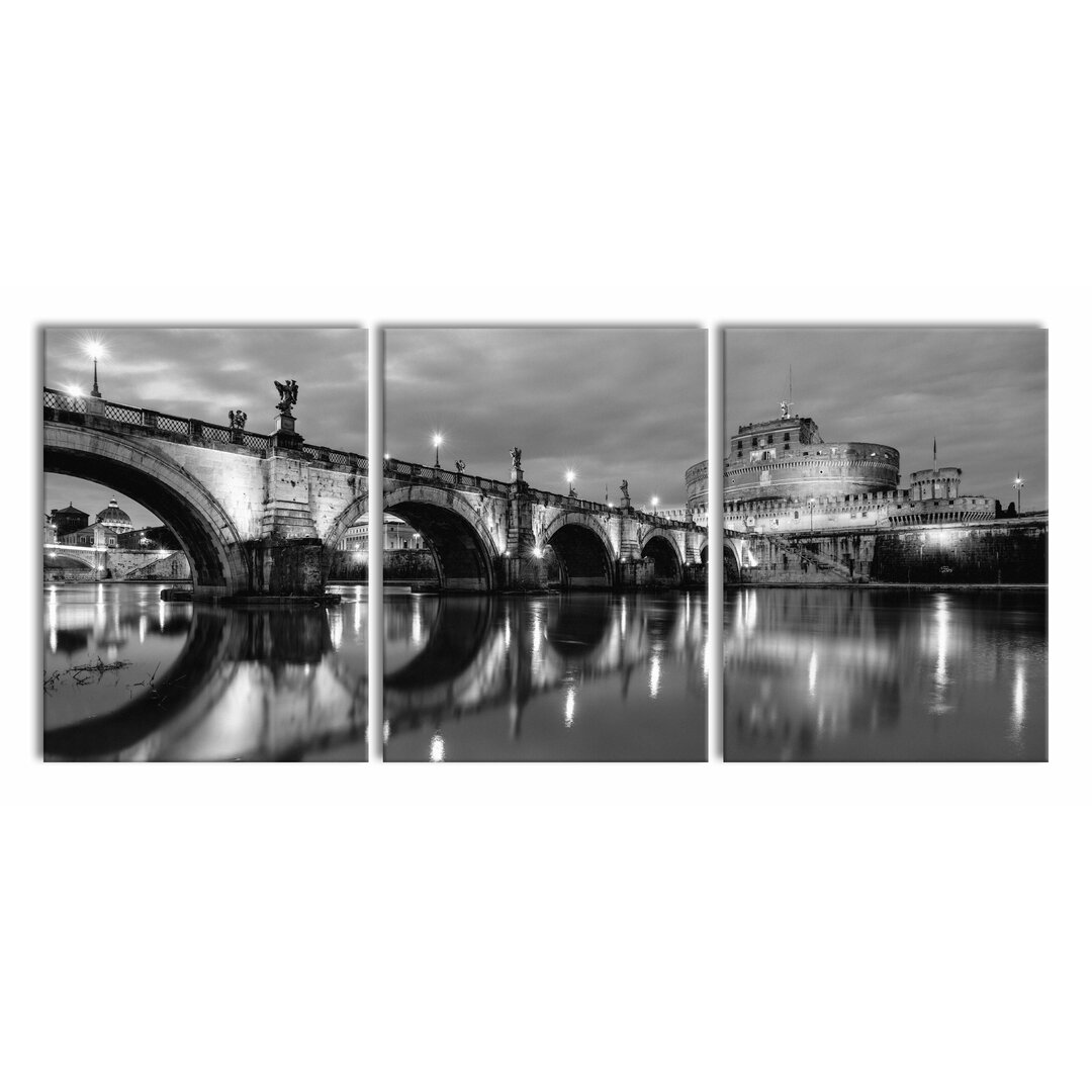 3-tlg. Leinwandbilder-Set Night View of St. Angelo Bridge