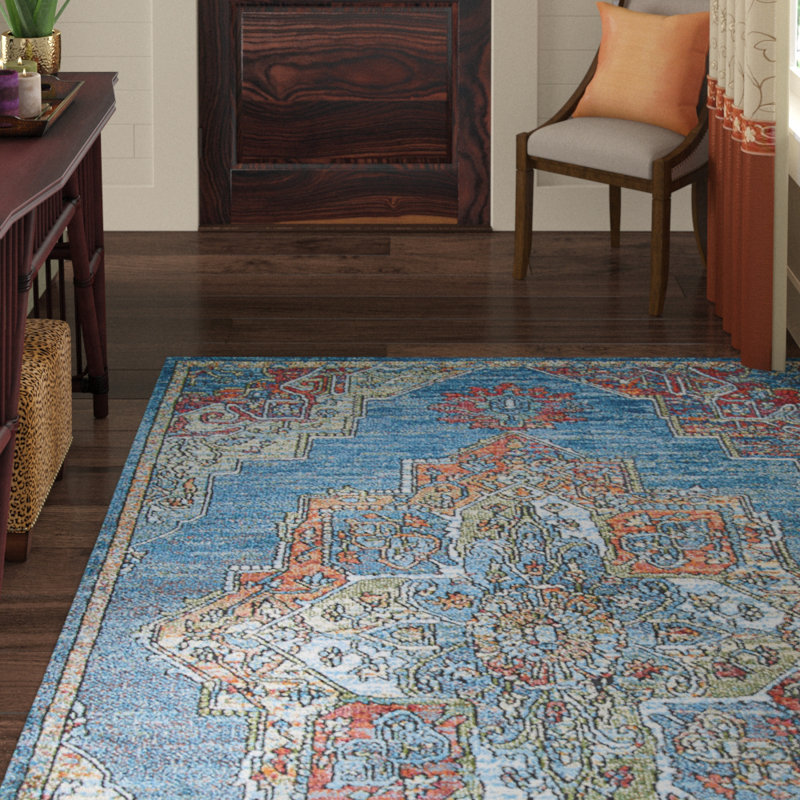 Tapis bleu marine Douglas-John Ikat, Rectangle 5 pi 3 po x 7 pi 6 po
