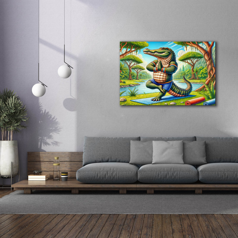 «Crocodile Yoga» par Rey Klimt, art mural sur toile, H 40 po x l 60 po x P 1,5 po